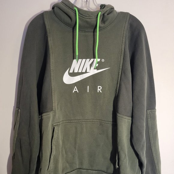 Nike Air Drawstring Hoodie Women's XL Green Colorblock Long Sleeve Cotton Blend - Picture 1 of 8